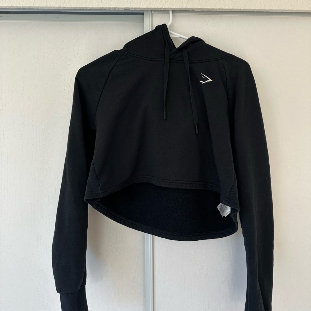 Gymshark Black Cropped Hoodie with White Logo